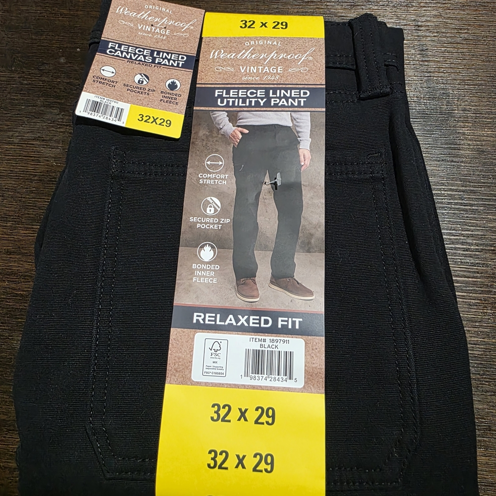 Weatherproof Black Fleece-Lined Relaxed Fit Jeans